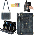 Handbag Case for iPad Pro 13 M5 M4 (2025/2024) - Techcircle Vintage Pattern Crossbody PU Leather Folio Envelope Pocket Stand Cover w/Hand Strap+Shoulder Strap+Pencil Holder+Card Slots Retro Navy