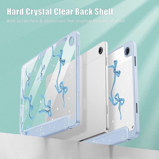 Tuiklol for Samsung Galaxy Tab A9+ Tablet 11” / A9+ Plus 2024 2023Buit-in S-Pen Holder with Clear Protective Cover Transparent Back Shell Auto Wake/Sleep Samsung Tab A9 Plus CoverBow-Blue