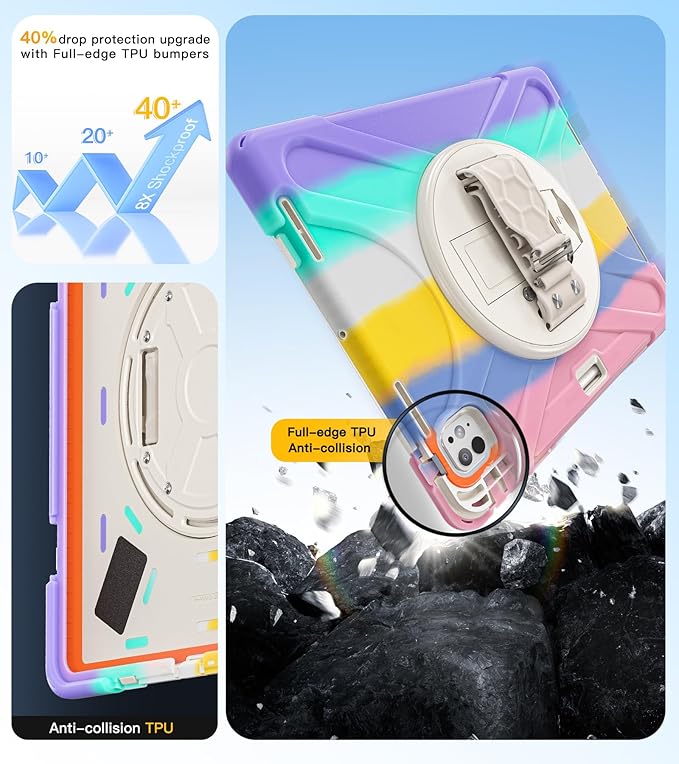 BRAECN for iPad Pro 13 inch Case M5 2025 &amp M4 2024 Heavy Duty Shockproof Protective with Pencil Holder Screen Protector 360°Rotating Stand Handle &amp Shoulder Strap Full Body Cover Kids Friendly
