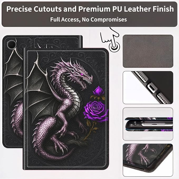 Case for Samsung Galaxy Tab A9+ / A9 Plus 11-Inch 2023 Slim PU Leather Stand Cover with Auto Wake/Sleep Lightweight Full-Body Protective Case for Galaxy Tab A9+ 11 Tablet Dragon Purple Rose