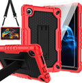 for TCL Tab 8 V/TCL AT&ampT Tab 8 SE (6048E) Tablet Case with Screen ProtectorSoft Silicone Rubber Heavy Duty Hybrid Had Back Shell Protection Build in Kickstand (Red/Black/2 PCS)