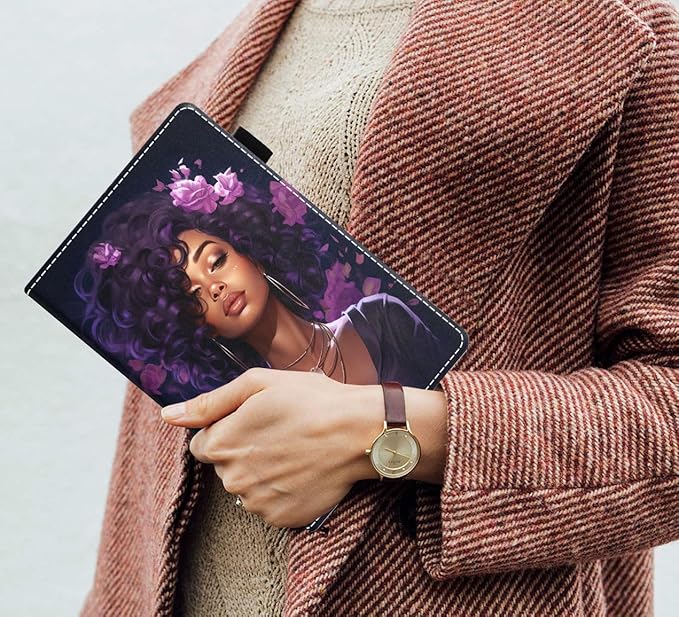 Case for Amazon Kindle Fire 7 Tablet (7 9th/7th Generation 2019/2017 Release) Slim PU Leather Cover with Card Slot &amp Auto Wake/Sleep African American Girl