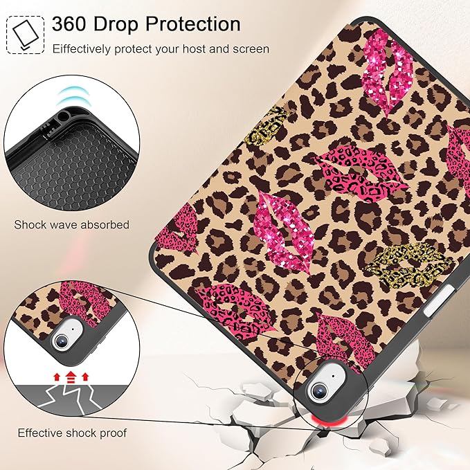 Tuiklol Case for iPad 10.2 Inch 2021 2020 2018 Release 9th / 8th / 7th Generation Built-in Pencil Holder TPU Protective Stand Back Cover Trifold Stand-Auto Wake/Sleep Leopard &amp Mouth