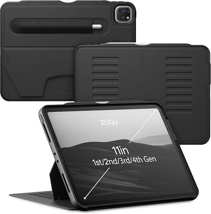 ZUGU Case iPad Pro 11 Inch Case Lighter Version 1st/2nd/3rd/4th Generation 2018/2020/2021/2022 Slim Protective Cover Wireless Apple Charging Convenient Magnetic Stand. Sleep/Wake Stealth Black