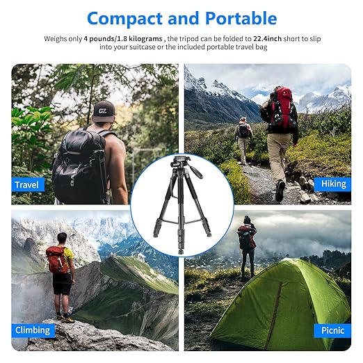NEEWER Portable Aluminum Alloy Camera 2 in 1 Tripod Monopod Max. 70/177cm with 3 Way Swivel Pan Head and Carrying Bag for DSLR DV Video Camcorder (SAB264 Black)