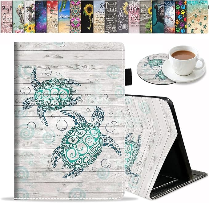 Case for Amazon Fire HD 10 &amp Fire HD 10 Plus Tablet (11th Generation 2021 Release) - Premium PU Leather Cover with Auto Sleep Wake Sea Turtle on Rustic Wooden Board