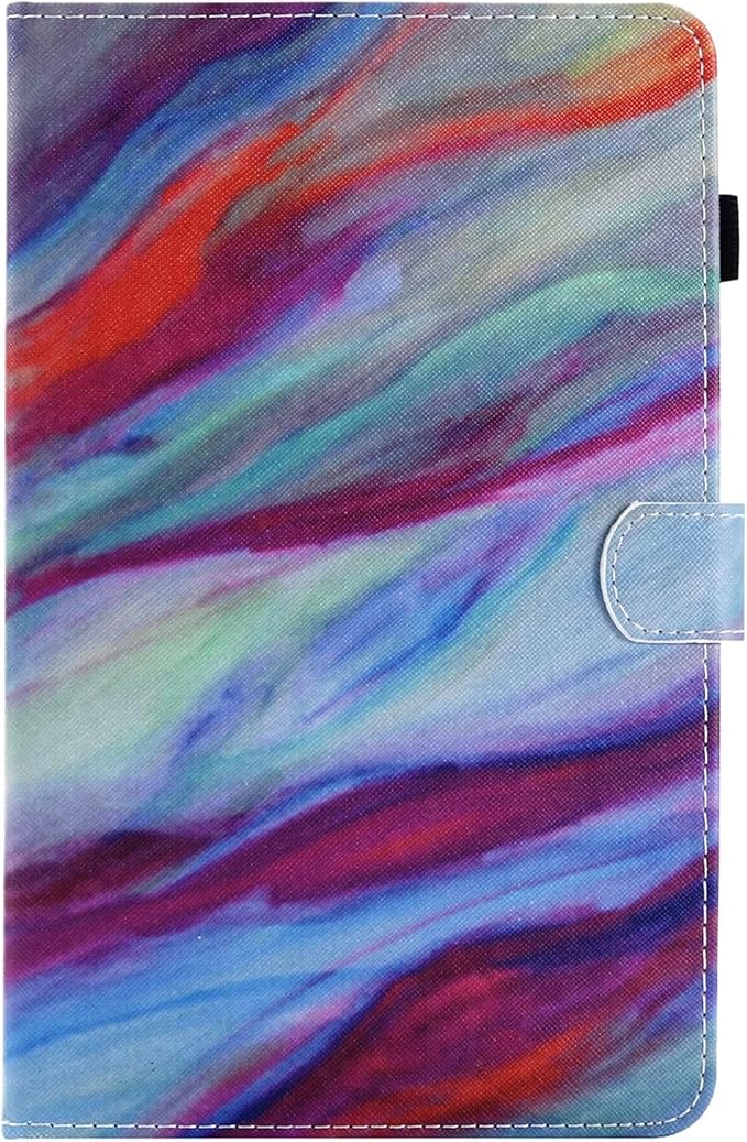 Case for Amazon Kindle Fire HD 8 Tablet (8th/7th/6th Generation 2018/2017/2016) with Pencil Holder Card Pocket PU Leather Magnet Smart [Auto Wake/Sleep] Folio Stand Cover Rainbow Marble