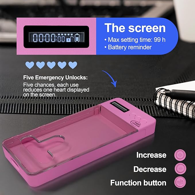 Locker Phone Holder - Timed Phone Lock Case Bad Habits Time Locking Container Smartphone Jail with Timer Reduce Screen Time Improve Productivity Cell Phone Storage Box - Pink