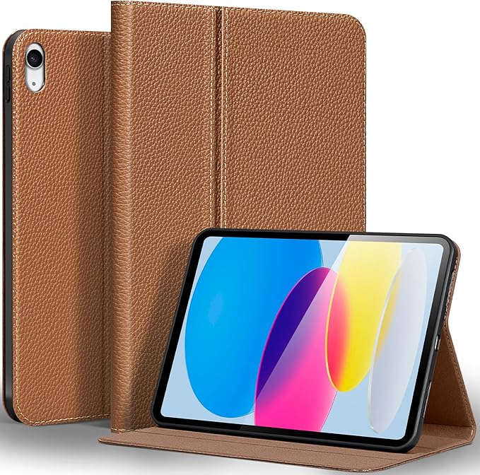 Genuine Leather Case for iPad 11th Generation (11-inch 2025) &amp iPad 10th Generation (10.9-inch 2022) Protective Auto Wake/Sleep Adjustable Stand Multiple View AnglesBrown