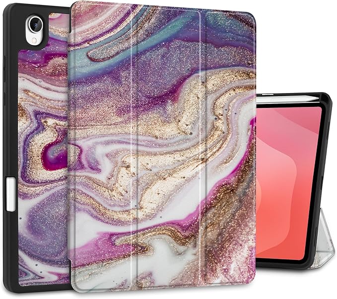 DONGKE Case for Samsung Galaxy Tab S11 5G 11 2025 Model (SM-X730/X736B) Slim Lightweight Trifold Stand Cover with S Pen Holder Auto Sleep/Wake Soft TPU Shockproof Back Pink Marble
