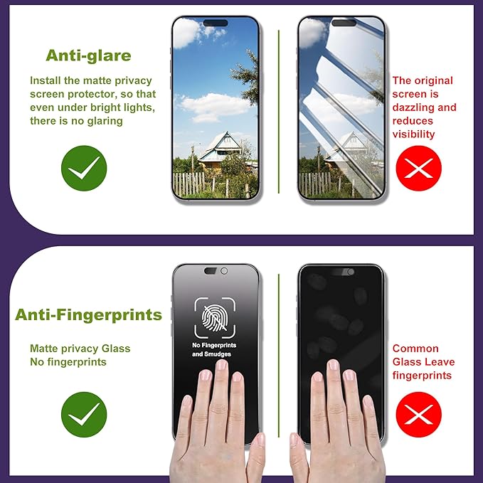 2 Pack Matte Privacy Screen Protector for iPhone 17 Pro Max 6.9 9H+ Hardness Anti-Spy Anti-Glare Tempered Glass Smooth Responsive Touch &amp Scratch Resistant Bubble-Free Easy Installation
