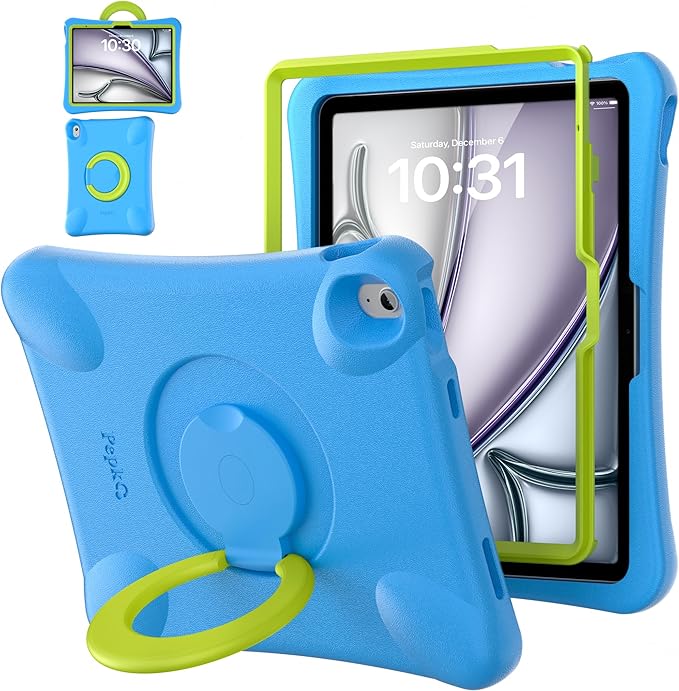 Pepkoo for iPad Air 13 inch Case for Kids with 360° Rotatable StandShockproof EVA Handle Cover for iPad Air 13 M3 2025 and M2 2024 Models