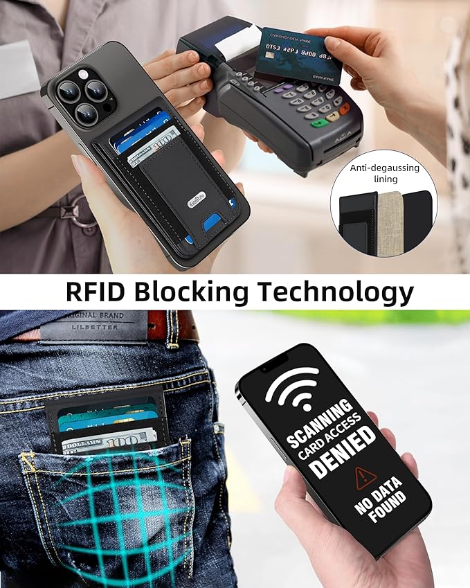 For Magsafe Wallet Stand Strongest Magnetic Wallet for iPhone 17/16/15/14/13 Series for iPhone Walle t with Adjustable Stand ID Window 4 Card Slot Hold 10 Card VeganLeather RFID Blocking Black