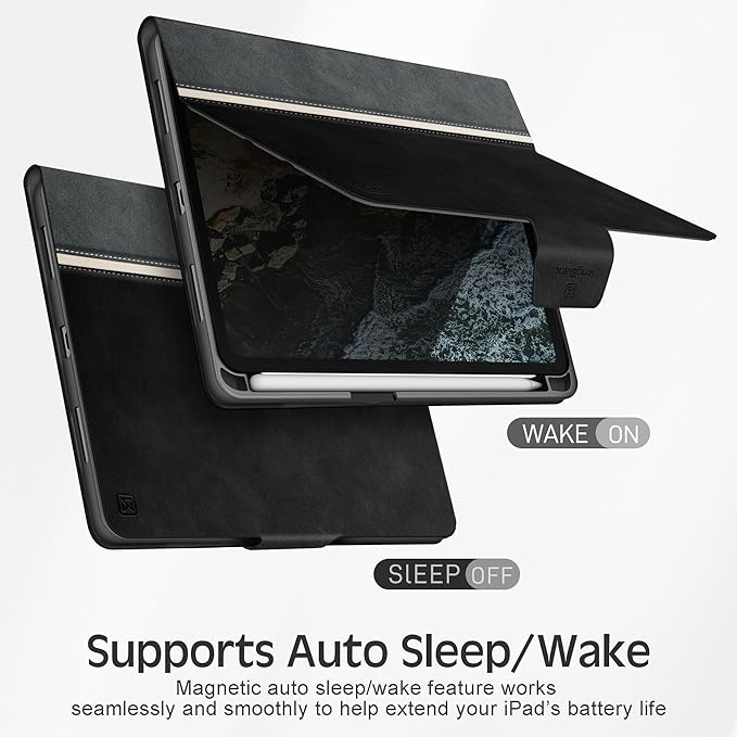 KingBlanc Case for iPad mini 7 (A17 Pro) iPad mini 7th/6th Generation (2024/2021 8.3 inch) with Pencil Holder Vegan Leather Stand Cover Auto Sleep/Wake Adjustable Viewing/Drawing Angle Black