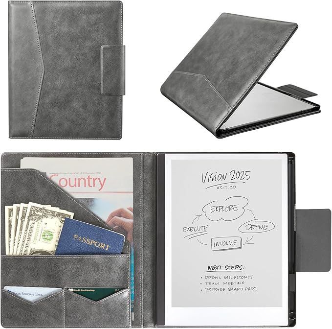 CoBak Premium PU Leather Case for 10.3 Remarkable 2 Tablet (2020) - Folder Design Slim Hard Shell with Pen HolderCowhide Gray
