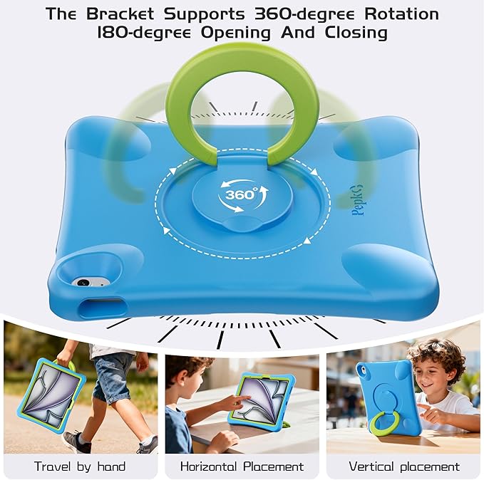 Pepkoo for iPad Air 13 inch Case for Kids with 360° Rotatable StandShockproof EVA Handle Cover for iPad Air 13 M3 2025 and M2 2024 Models