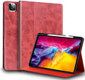 for Ipad Pro 11-inch 4th/3rd/2nd/1st Gen 2022/2021/2020/2018 Case Genuine Leather Cover Protective ShellBuilt-in Pencil Holder and Auto Wake/Sleep.Red