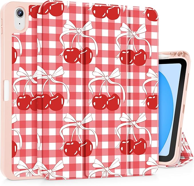 May Chen for iPad (A16) 11th Generation Case 11 Inch 2025 iPad 10th Gen Case 2022 10.9 inch Trifold Stand with Auto Wake/Sleep Soft TPU Protective Stand Back Cover Cherry Bow