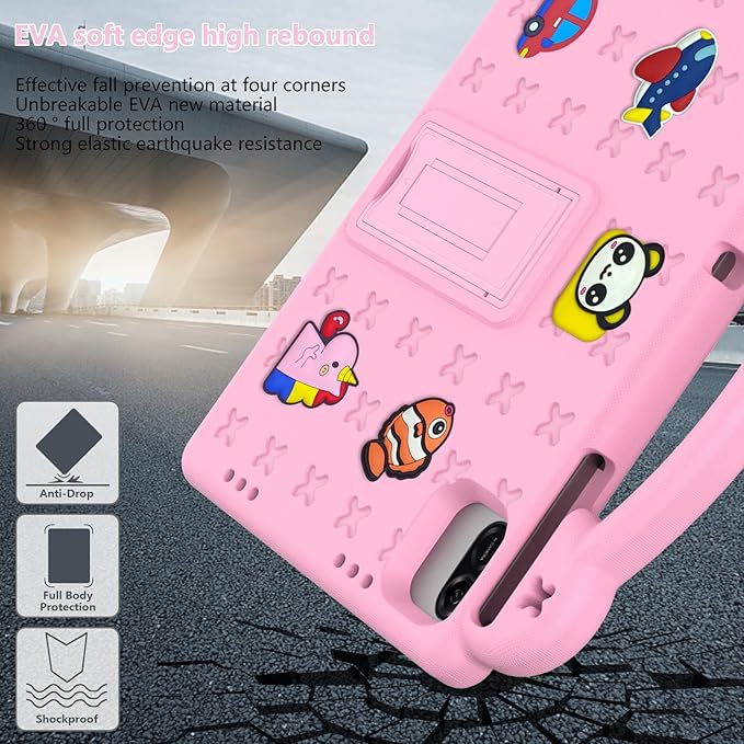Compatible with Honor Pad X8a 2024/Infinix Xpad 11 inch 2024 Tablet Case Kids Friendly Universal Lightweight Shockproof Protective Case with Shoulder Strap &amp Stand Handle Pink