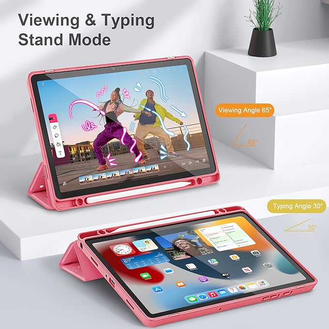 Tuiklol for Samsung Galaxy Tab A9+ Tablet 11” / A9+ Plus 2024 2023Buit-in S-Pen Holder with Clear Protective Cover Transparent Back Shell Auto Wake/Sleep Samsung Tab A9 Plus CoverBow-Watermelon Red