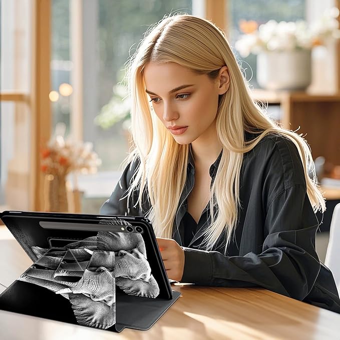 for Samsung Galaxy Tab S9 Plus Case 12.4'' Rotating Auto Wake Sleep for Samsung S9+/S9 FE Plus Tablet Case Leather Elephant Table Cover for Woman Man