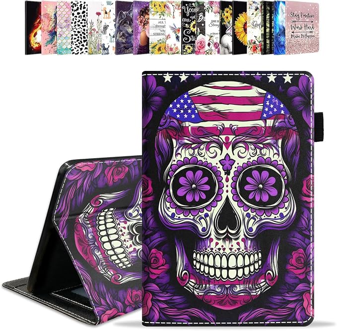 American Flag Purple Flower Skull