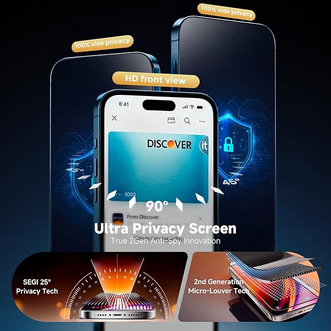 DMJN UNBREAK Glass for iPhone 16 Pro Privacy Screen Protector (13FT Military Grade Shatterproof &amp 100% Anti-Spy) Privacy Screen iPhone 16 Pro Tempered Glass (Easy Installation)2 Pack