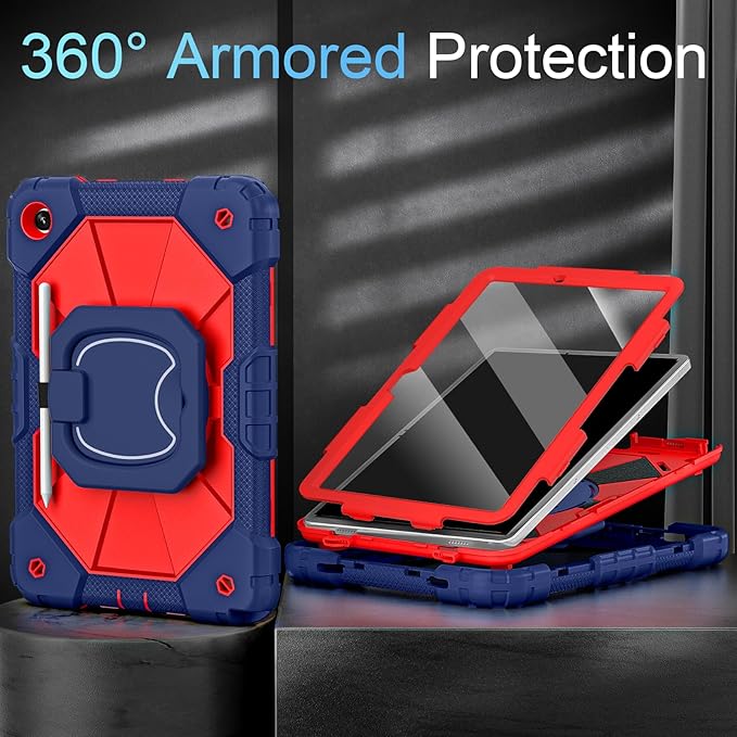 Case for Samsung Galaxy Tab A11+/A9+ Plus 11 Inch with Screen Protector Rotating Stand/Pen HolderMilitary Grade Shockproof Cover for Galaxy Tab A11 Plus/A9 Plus CasesNavy Red