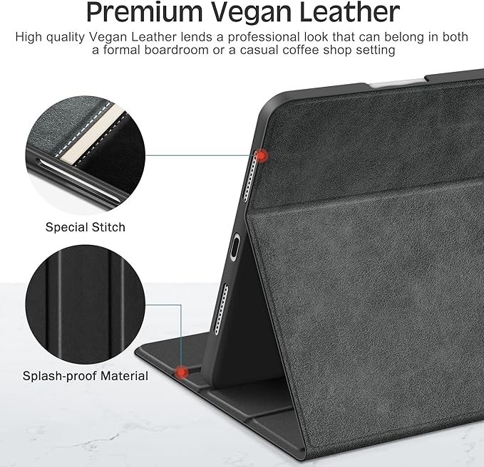 KingBlanc Case for iPad mini 7 (A17 Pro) iPad mini 7th/6th Generation (2024/2021 8.3 inch) with Pencil Holder Vegan Leather Stand Cover Auto Sleep/Wake Adjustable Viewing/Drawing Angle Black