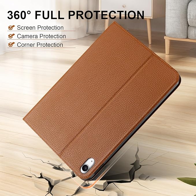 Genuine Leather Case for iPad 11th Gen 11 (2025/A16) &amp 10th Gen 10.9 (2022) | Slim Protective Cover with Adjustable Stand Auto Wake/Sleep Premium Leather | Brown