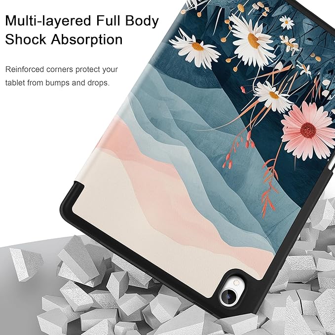 DONGKE Case for Samsung Galaxy Tab S11 5G 11 2025 Model (SM-X730/X736B) Slim Lightweight Trifold Stand Cover with S Pen Holder Auto Sleep/Wake Soft TPU Shockproof Back Daisies