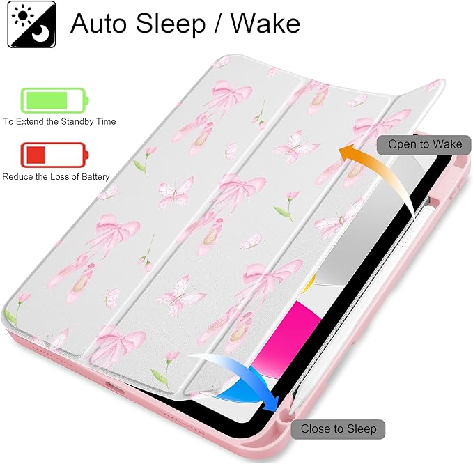 May Chen for iPad Air 11-inch M4/M3/M2 (2026/2025/2024) iPad Air 5th/4th 10.9 Inch - Shockproof Cover with Clear Back Shell &amp Penceil Holder Auto Wake/Sleep Stand Cover Ballet Shoes