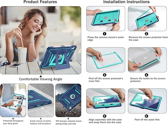Soke Case for iPad (A16) 11th Generation 11-Inch 2025 /10th Generation 10.9-Inch 2022 with Screen Protector and Multi-Angle Kickstand Rugged Full Body Heavy Duty Protective Cover - Navy Green