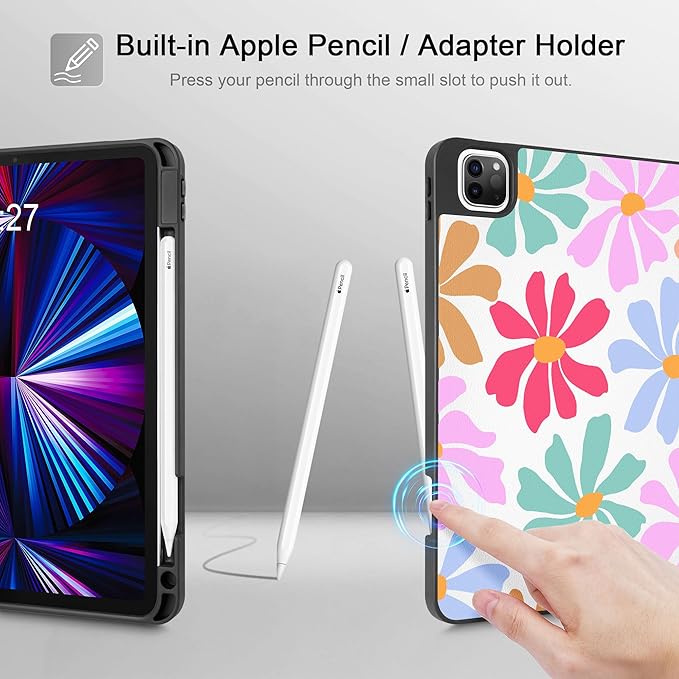 May Chen Case for iPad Pro 11 inch (4th 3rd 2nd &amp 1st Gen) 2022 2021 2020 2018Trifold Stand with Auto Wake/Sleep Soft TPU Protective Stand Back Cover Groovy Flower