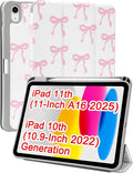 Compatible with iPad 11th (11-Inch A16 2025) iPad 10th (10.9-Inch 2022) Generation Case with Pencil Holder Cute Bow Aesthetic Design Soft TPU Trifold Stand Protective Pink