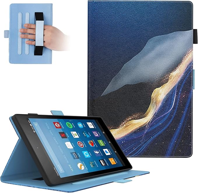 Dteck for Fire HD 8 Tablet Case (8th/7th/6th Generation-2018/2017/2016 Release) 8 Slim Folio Case with Auto Sleep Wake &amp Stand Function with Hand Strap Protective PU Leather Cute Cover Gold B