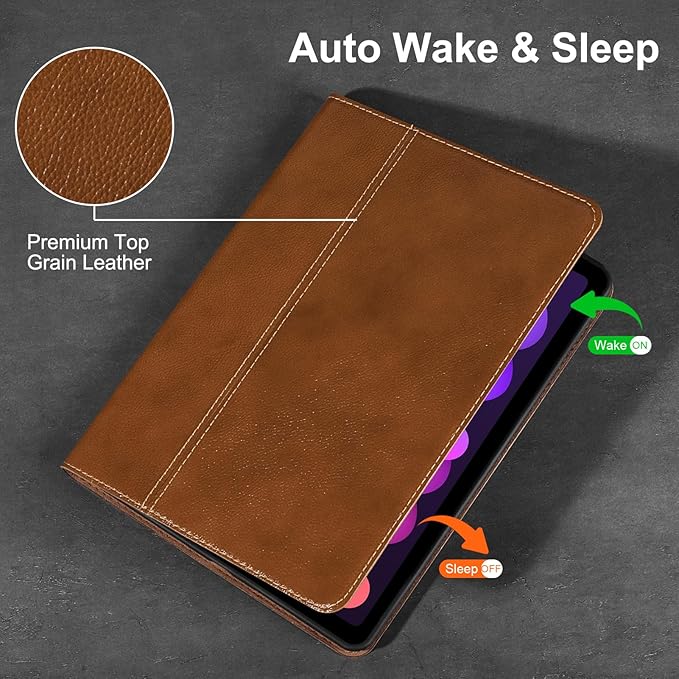 Gexmil Leather Case for iPad mini 7 (A17 Pro) 2024 / iPad mini 6 Generation 2021 8.3 InchPremium Cowhide Cover with Adjustable Stand Auto Wake/SleepYellow Brown