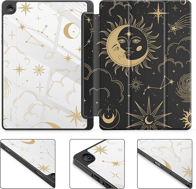 Tuiklol for Samsung Galaxy Tab A9+ Tablet 11” / A9+ Plus 2024 2023Buit-in S-Pen Holder with Clear Protective Cover Transparent Back Shell Auto Wake/Sleep Samsung Tab A9 Plus CoverMoon and Star