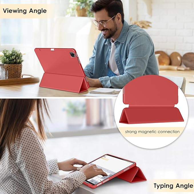 DTTO for iPad Air 13 Inch Case M4/M3/M2 2026/2025/2024 iPad Pro 12.9 Inch Case (6th/5th/4th/3rd Gen) Smart Slim Trifold Stand Soft Cover with Pencil Holder Red
