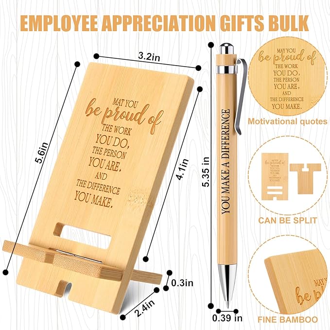 Ripeng 20 Sets Employee Appreciation Gifts Bulk Bamboo Phone Stands with Ballpoint Pens for Desk Office Workers Thank You Gift for Team Coworkers Staff Volunteer Nurse Teacher Colleagues