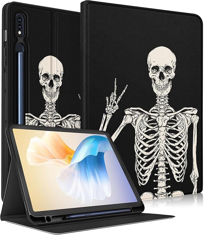 for Samsung Galaxy Tab S9 Plus/S9 FE Plus Case 12.4 Inch 2023 for Women Girls Boys Men Cute Folio Cover with Pencil Holder Cool Design Skeleton Skull Gothic Tablet Cases for Tab S9+/S9 FE+