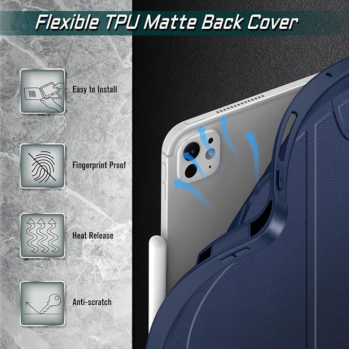 Fintie Magnetic Stand Case for iPad Pro 13-inch (M5) 2025 / (M4) 2024 - Multiple Angles Shockproof Rugged Soft TPU Cover with Pencil Holder Auto Sleep/Wake Navy