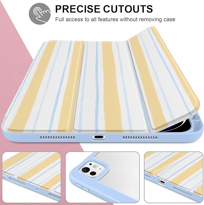Case for iPad Pro 11 Inch (M5 2025 M4 2024) – [Built-in Pencil Holder] Shockproof &amp Stylish Clear Hard Back + Soft TPU Edge Magnetic Trifold Stand Auto Wake/Sleep Watercolor Stripes
