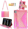 Shiny Case for iPad Pro 11 M5 M4 (2025/2024) Handbag Case Techcircle Iridescent PU Leather Folio Envelope Pocket Stand Cover with Hand Strap+Shoulder Strap+Pencil Holder+Card Slots Shiny Rose Pink