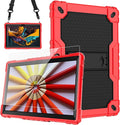 for Vankyo MatrixPad S10 Tab Case YQSAVIOR CUPEISI Coopers YQ10S VIVIMAGE A10 A38 BYANDBY BYYQ10S 10.1 Case Built in Kickstand Shoulder Strap Shell with Screen Protector (Red+Black/1 Pcs)