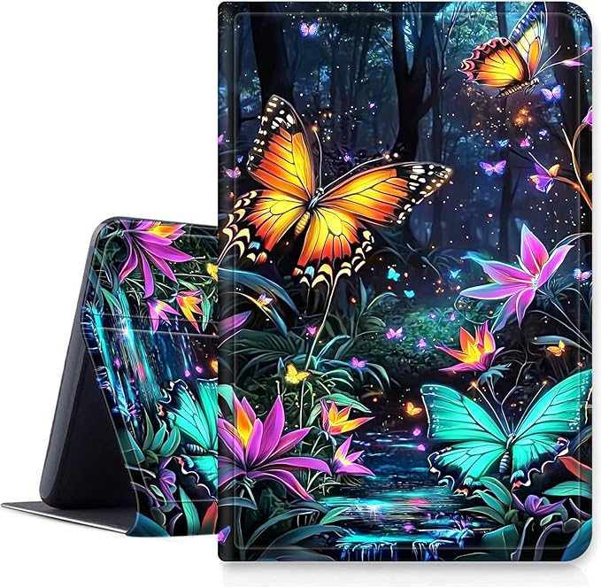 DIGTIALLL Case for Amazon Kindle Fire HD 8 Tablet (8th / 7th / 6th Generation - 2018 2017 and 2016 Release) PU Leather Smart Protective Cover with Auto Sleep/WakeFlowers and Butterflies