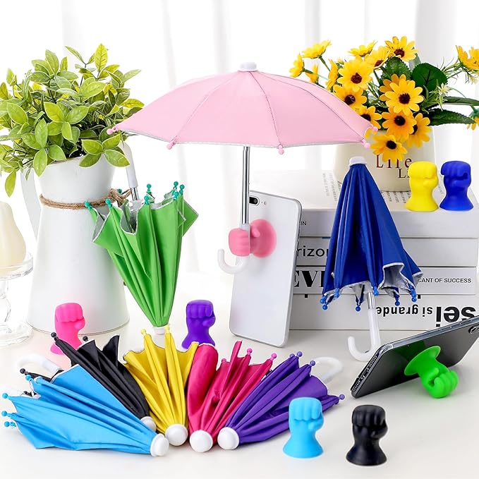 8 Sets Phone Umbrella for Sun Phone Umbrella Cell UV Protection Adjustable Sunshade with Hand Style Suction Cup Outdoor Sun Shield Sunshade for Summer Beach Holiday (Lovely)