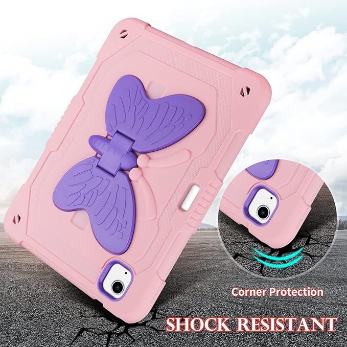 WESADN for iPad Air 5th Generation Case iPad Pro 11 Inch Case 4th/3rd/2nd/1st with Screen Protector/Butterfly Kickstand/Strap/Keychain/Pencil Holder for Kids Girls Cases for iPad Air 4 Pink Purple