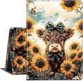 Case for Amazon Kindle Fire HD 10 and Fire HD 10 Plus 10.1 Tablet Case (13th/11th Generation 2023/2021 Release) Slim Fit PU Leather Cover with Auto Sleep/Wake - Highland Cow Sunflowers