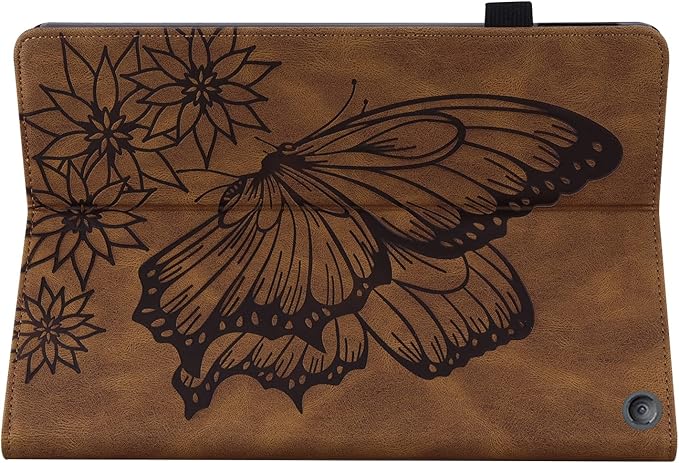 for Amazon Kindle Fire HD 10 &amp HD 10 Plus Case 13th/11th Generation 10.1 inch (2023/2021) Folio Stand Embossed PU Leather Wallet Cover with Pencil Holder/Card Pockes Brown Flower Butterfly